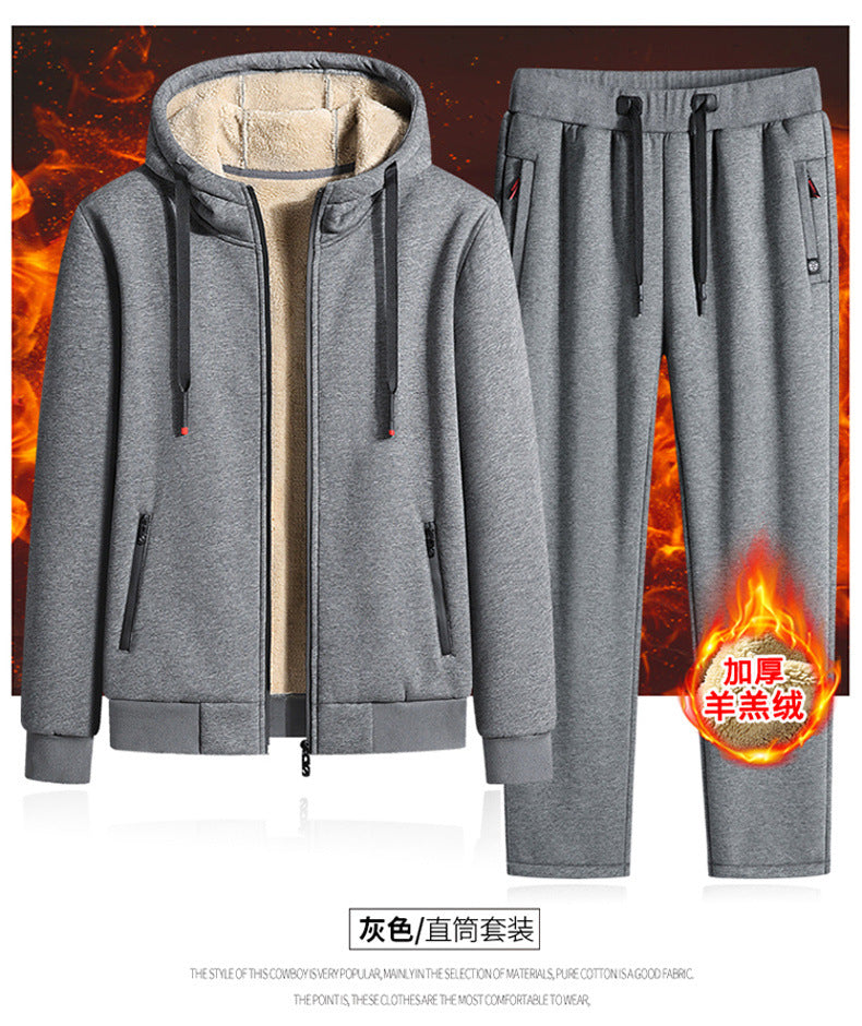 Mens Lamb cashmere Sets Tracksuit Men Winter wool Hooded Sweatshirt Thick Warm Sportswear Male Suit Two Piece Set Casual Sets