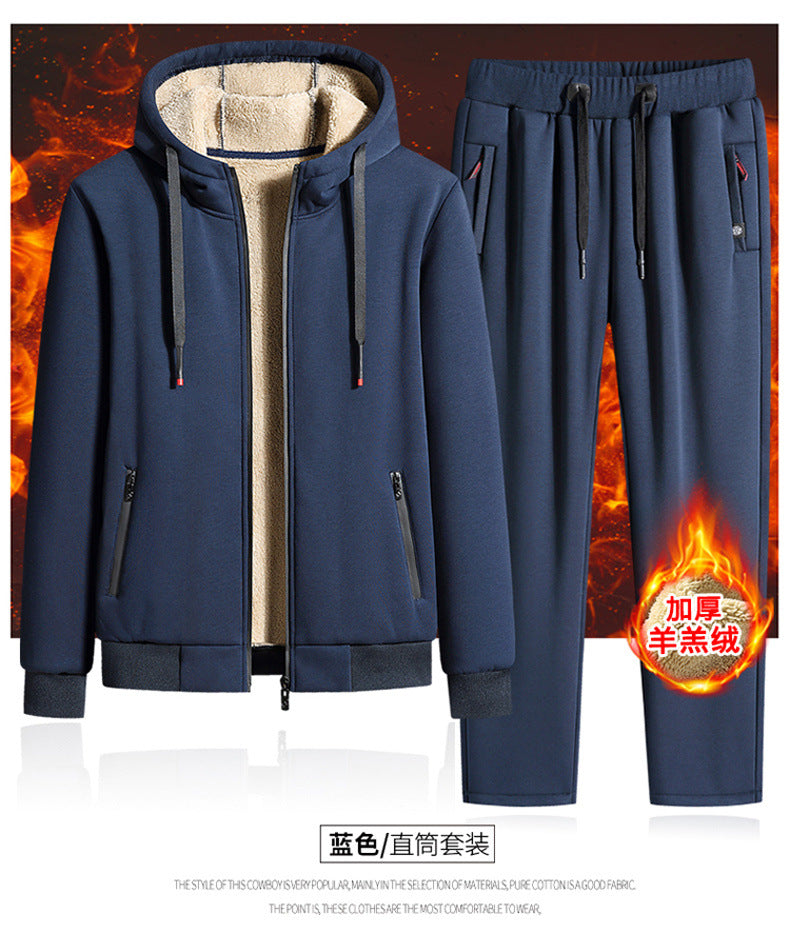 Mens Lamb cashmere Sets Tracksuit Men Winter wool Hooded Sweatshirt Thick Warm Sportswear Male Suit Two Piece Set Casual Sets