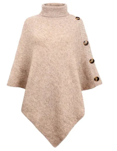 NEW Autumn Winter Shawl Cloak Sweater Solid Color Turtleneck Oversized Cape Coat Female Ponchos Pullover Knitted Bat Sleeve Top