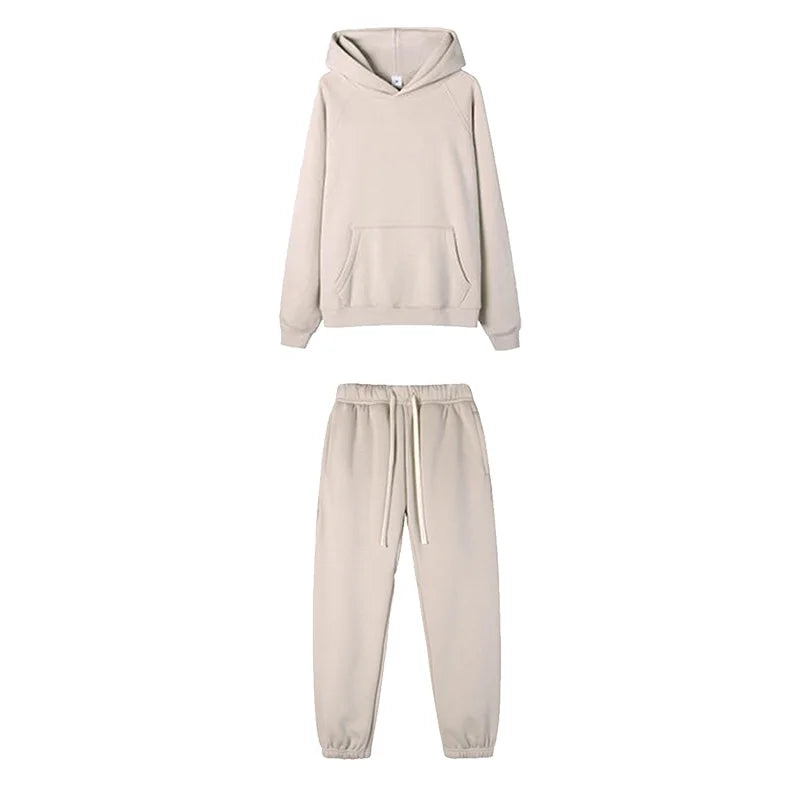 Men Women Hooded Sets Fashion Type 2 Piece Suit Thick fleece Jogging Sweatshirts Oversized Tracksuit Hoodie+Pants Streetwear