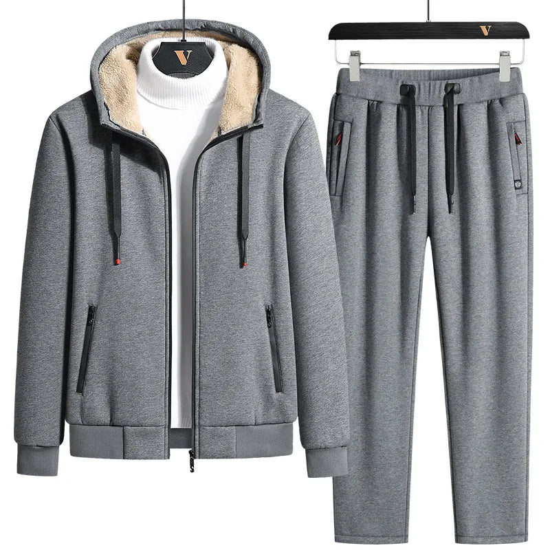 Mens Lamb cashmere Sets Tracksuit Men Winter wool Hooded Sweatshirt Thick Warm Sportswear Male Suit Two Piece Set Casual Sets