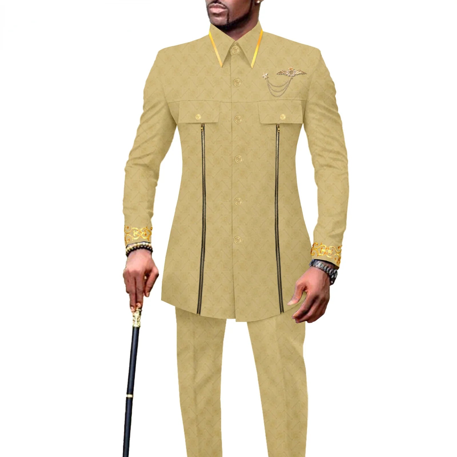 new fashion casual African ethnic solid color cotton men's casual embroidered jacket + pants 2 sets  mens clothes  funny suit