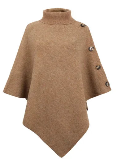 NEW Autumn Winter Shawl Cloak Sweater Solid Color Turtleneck Oversized Cape Coat Female Ponchos Pullover Knitted Bat Sleeve Top