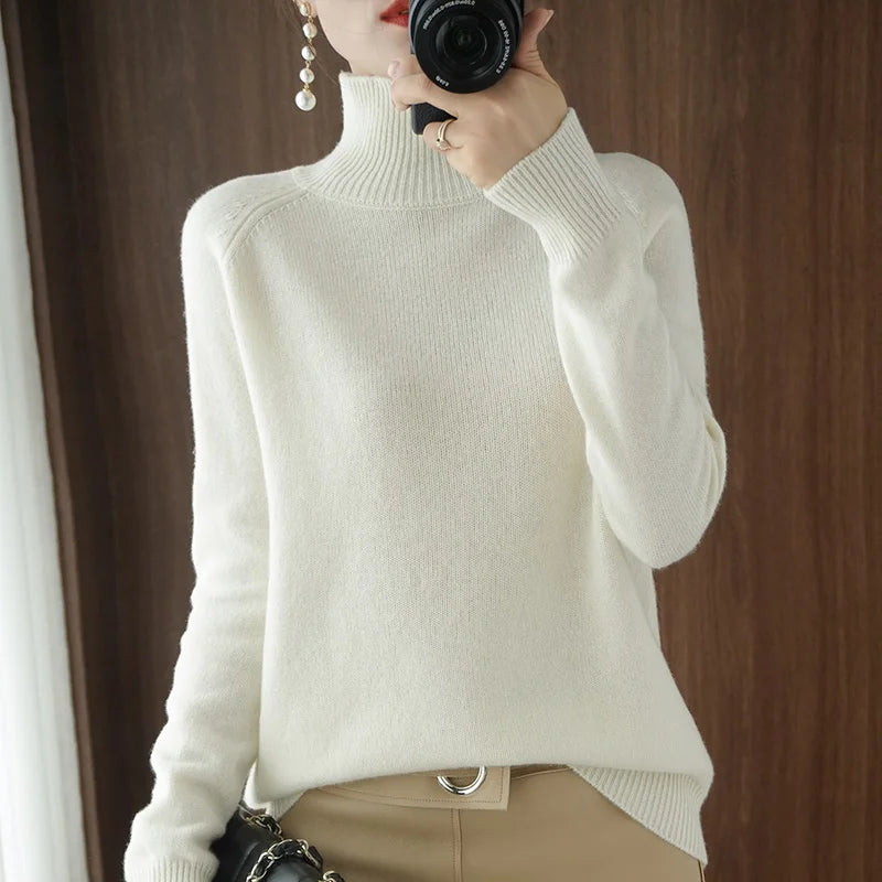 Fashion Basic Autumn Winter  Merino Wool Sweater Mock Neck Cashmere Pullover  Solid Color Soft Long Sleeve Clothing Tops