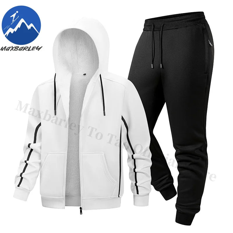 Maxbarley Men Sets Fleece Jacket + Pants Warm Fur Winter Sweatshirt Cashmere Tracksuit Man Suit Wool Thick Casual Track Suits