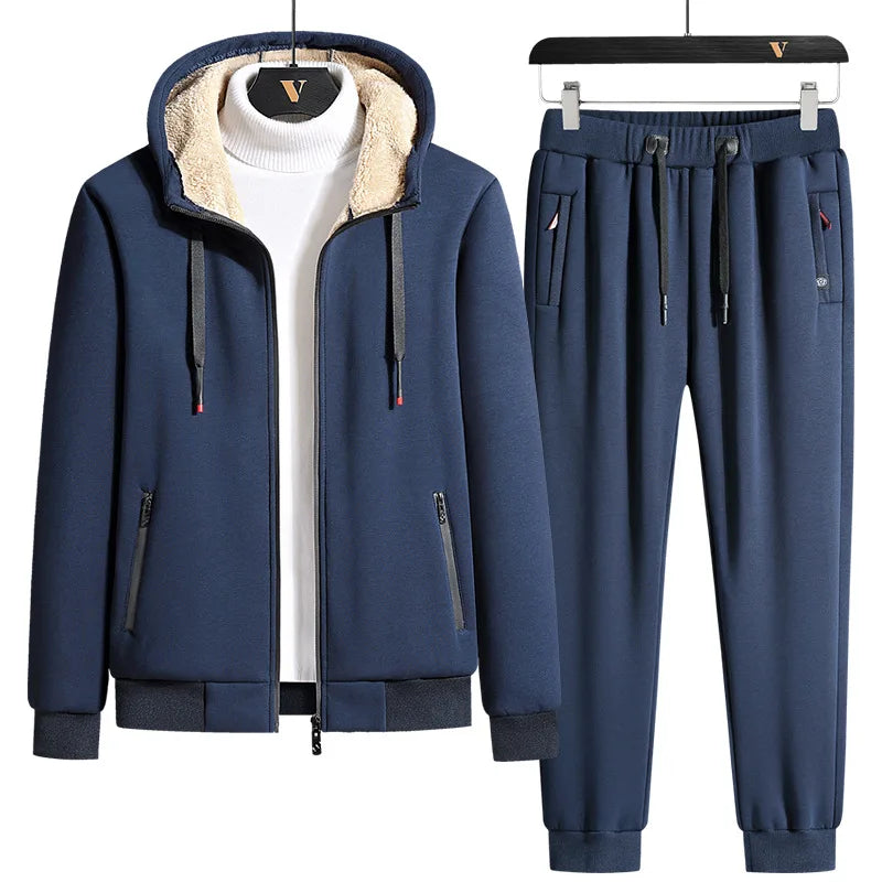 Mens Lamb cashmere Sets Tracksuit Men Winter wool Hooded Sweatshirt Thick Warm Sportswear Male Suit Two Piece Set Casual Sets