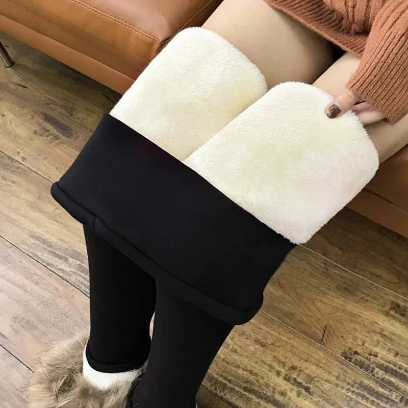 Women Winter Thicken Warm Leggings Lamb Cashmere Leggings High Waist Fleece Elastic Tights Warm Tights Pants Slim Velvet Legging