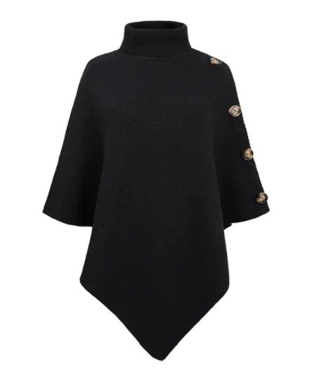 NEW Autumn Winter Shawl Cloak Sweater Solid Color Turtleneck Oversized Cape Coat Female Ponchos Pullover Knitted Bat Sleeve Top