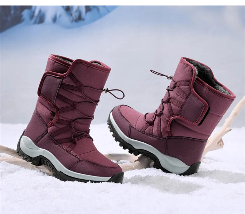 Brand Men's Winter Shoes Waterproof Men's Boots Warm Plush Couple Snow Boots Outdoor Non-slip Hiking Boots Men Work Ankle Boots