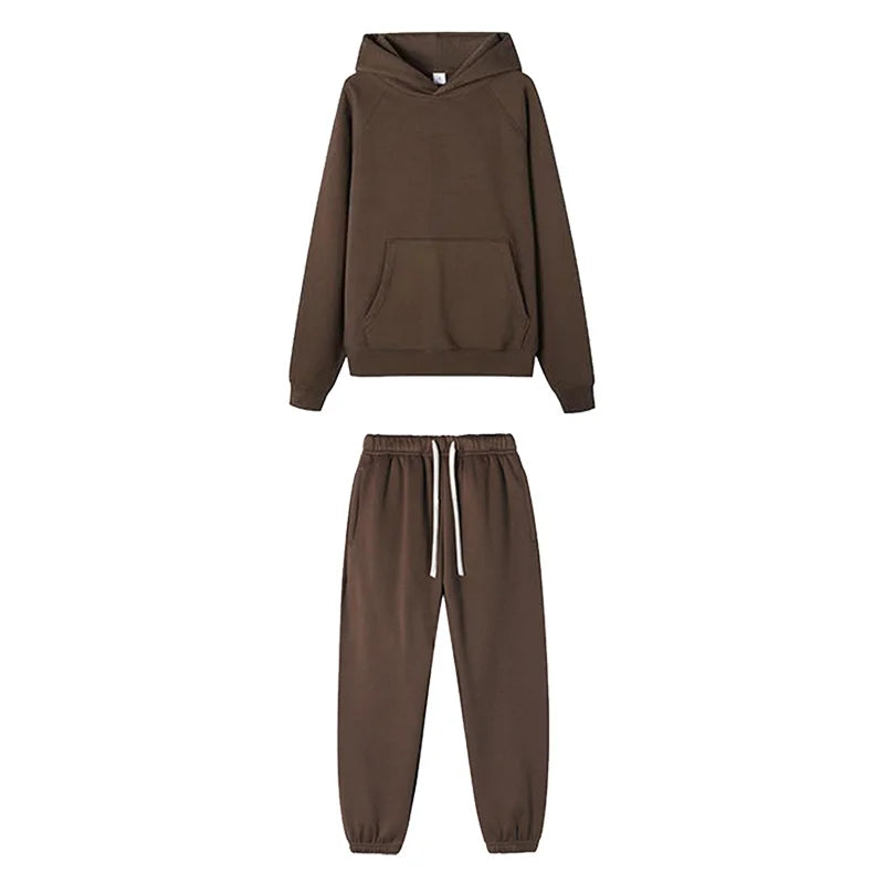 Men Women Hooded Sets Fashion Type 2 Piece Suit Thick fleece Jogging Sweatshirts Oversized Tracksuit Hoodie+Pants Streetwear