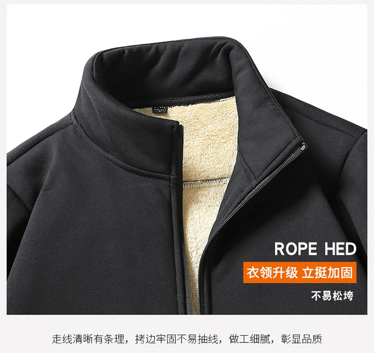 Men Lamb Wool Set Winter Tracksuit Hooded Sweat Shirt+Pant 2-piece Set Sports Suit Fleece Thickened Sportswear Men Tracksuit