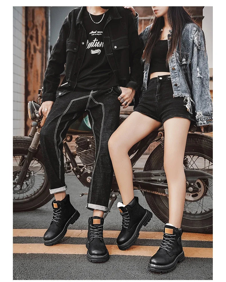 Boots Men High Top Boots High Quality Women Leather Shoes Fashion Outdoor Sneakers Men Lace Up Non-Slip Ankle Boots for Couple