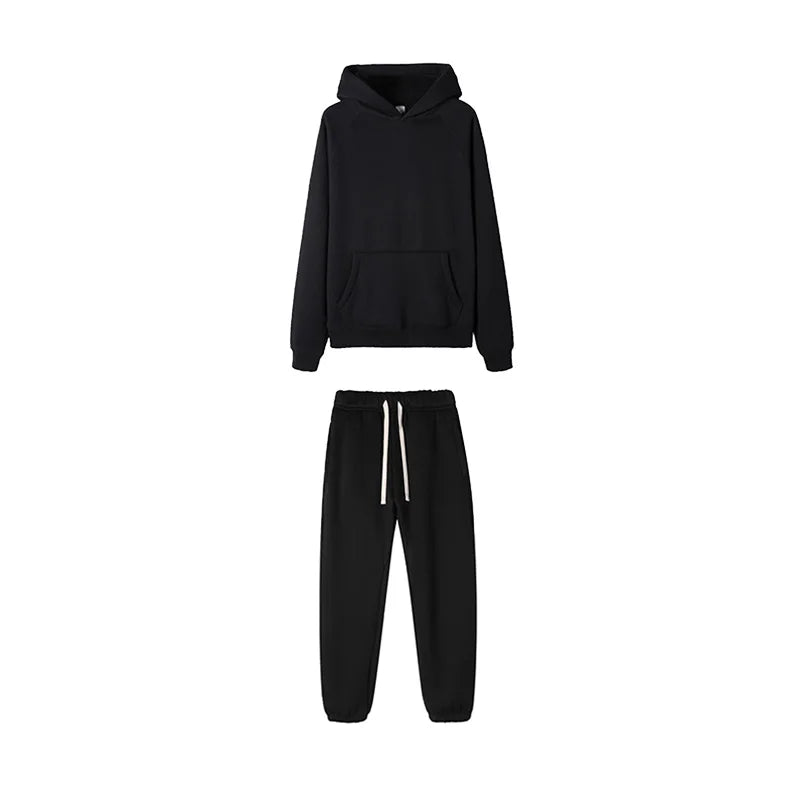 Men Women Hooded Sets Fashion Type 2 Piece Suit Thick fleece Jogging Sweatshirts Oversized Tracksuit Hoodie+Pants Streetwear