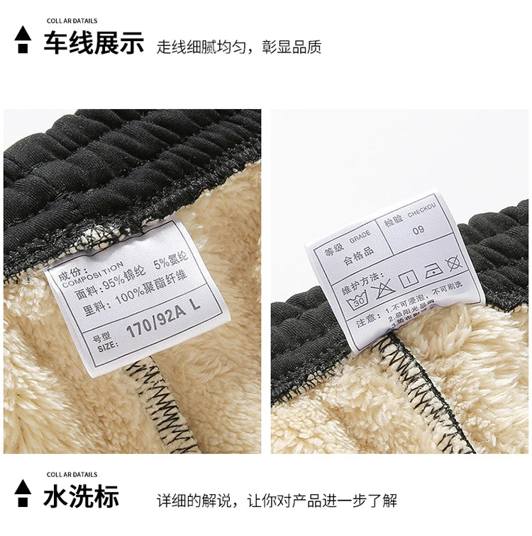 Men Lamb Wool Set Winter Tracksuit Hooded Sweat Shirt+Pant 2-piece Set Sports Suit Fleece Thickened Sportswear Men Tracksuit