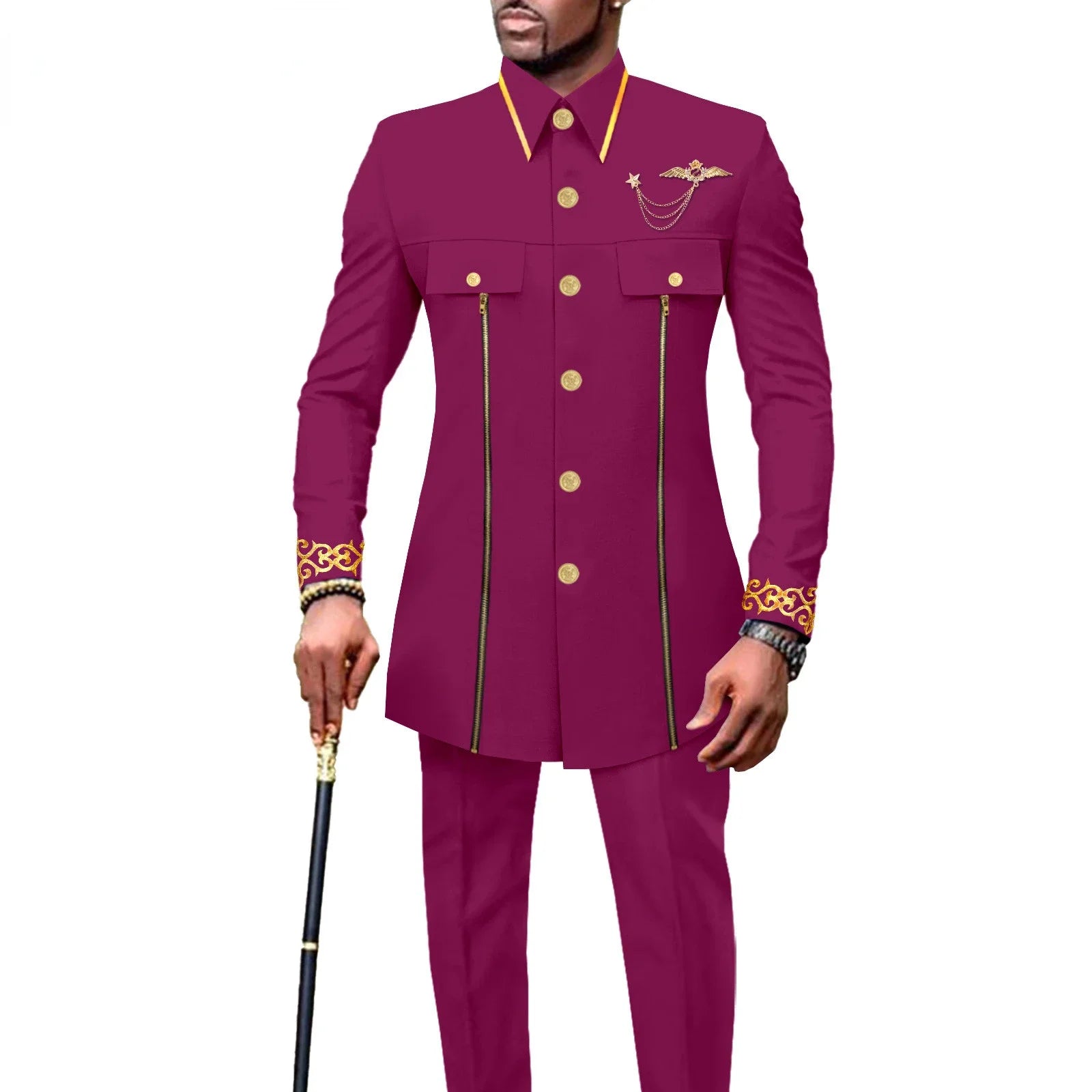 new fashion casual African ethnic solid color cotton men's casual embroidered jacket + pants 2 sets  mens clothes  funny suit