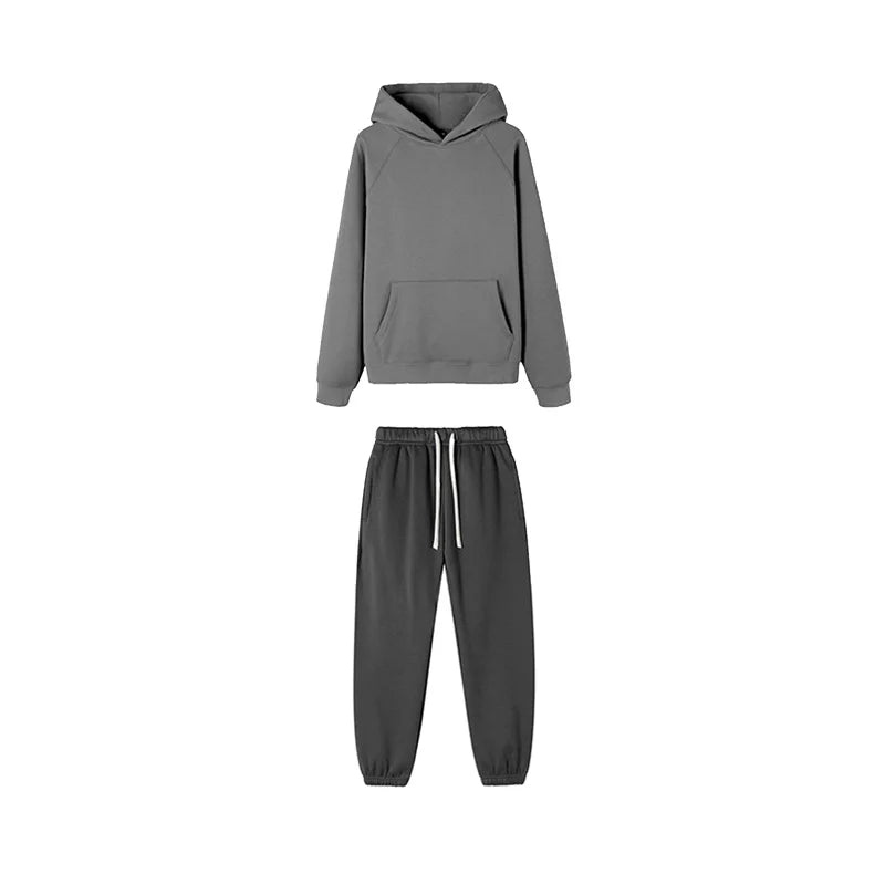 Men Women Hooded Sets Fashion Type 2 Piece Suit Thick fleece Jogging Sweatshirts Oversized Tracksuit Hoodie+Pants Streetwear