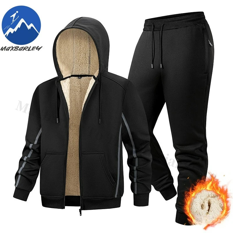 Maxbarley Men Sets Fleece Jacket + Pants Warm Fur Winter Sweatshirt Cashmere Tracksuit Man Suit Wool Thick Casual Track Suits