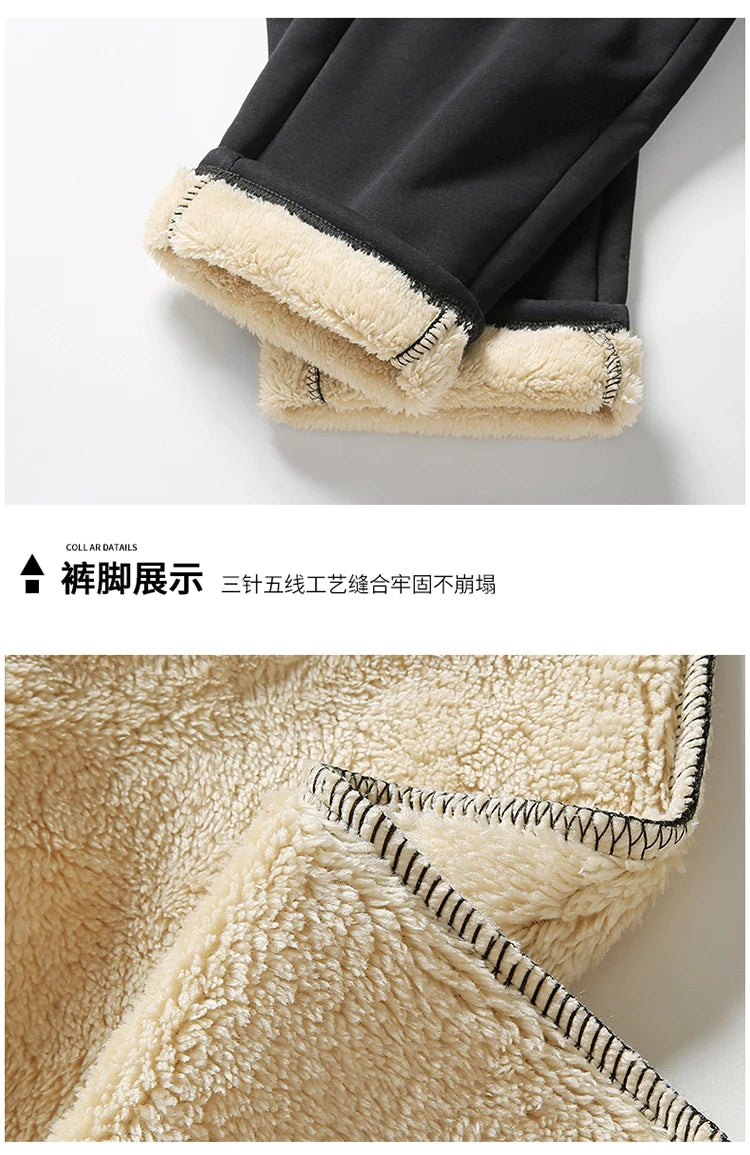 Men Lamb Wool Set Winter Tracksuit Hooded Sweat Shirt+Pant 2-piece Set Sports Suit Fleece Thickened Sportswear Men Tracksuit