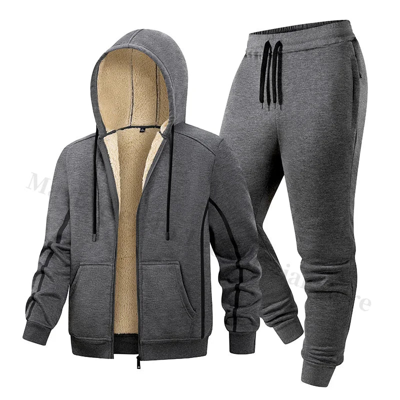 Maxbarley Men Sets Fleece Jacket + Pants Warm Fur Winter Sweatshirt Cashmere Tracksuit Man Suit Wool Thick Casual Track Suits