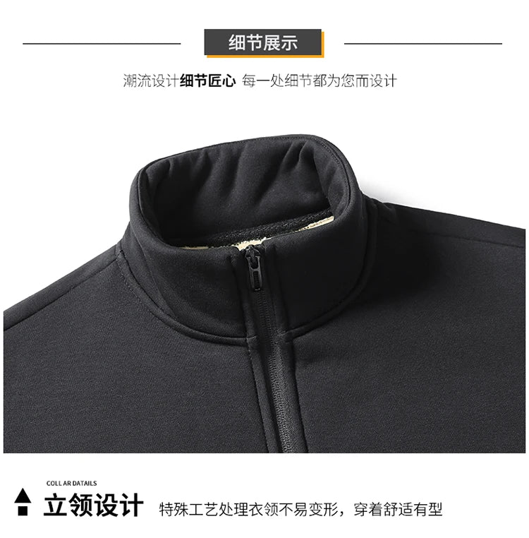 Men Lamb Wool Set Winter Tracksuit Hooded Sweat Shirt+Pant 2-piece Set Sports Suit Fleece Thickened Sportswear Men Tracksuit