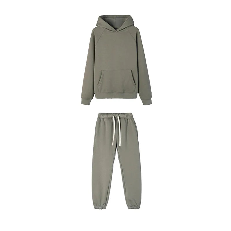 Men Women Hooded Sets Fashion Type 2 Piece Suit Thick fleece Jogging Sweatshirts Oversized Tracksuit Hoodie+Pants Streetwear