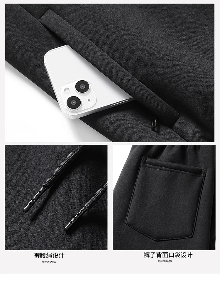 Men Lamb Wool Set Winter Tracksuit Hooded Sweat Shirt+Pant 2-piece Set Sports Suit Fleece Thickened Sportswear Men Tracksuit