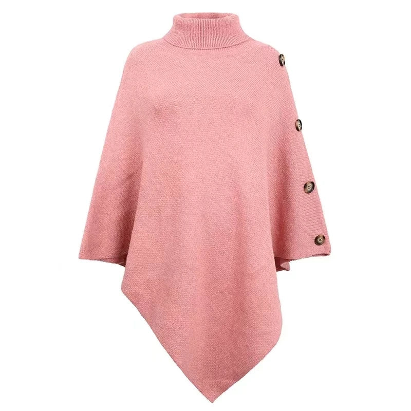 NEW Autumn Winter Shawl Cloak Sweater Solid Color Turtleneck Oversized Cape Coat Female Ponchos Pullover Knitted Bat Sleeve Top
