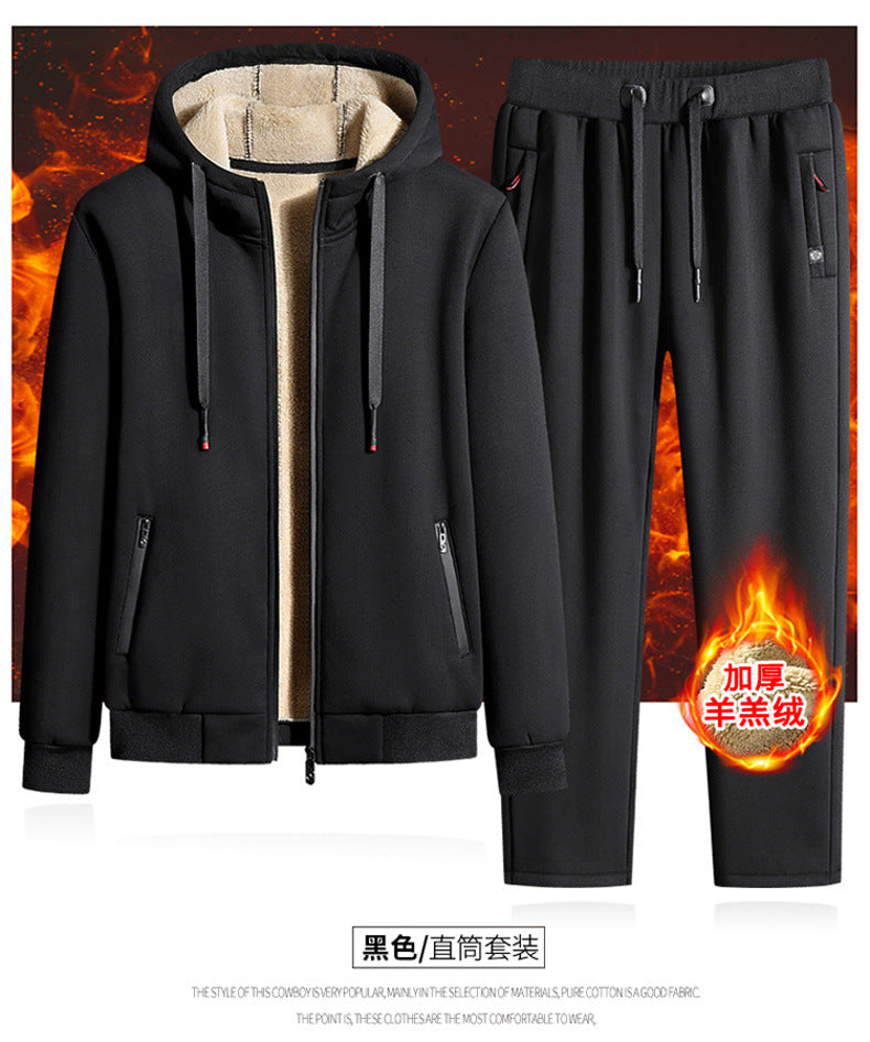 Mens Lamb cashmere Sets Tracksuit Men Winter wool Hooded Sweatshirt Thick Warm Sportswear Male Suit Two Piece Set Casual Sets