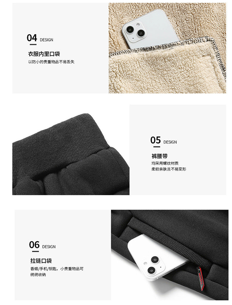 Mens Lamb cashmere Sets Tracksuit Men Winter wool Hooded Sweatshirt Thick Warm Sportswear Male Suit Two Piece Set Casual Sets