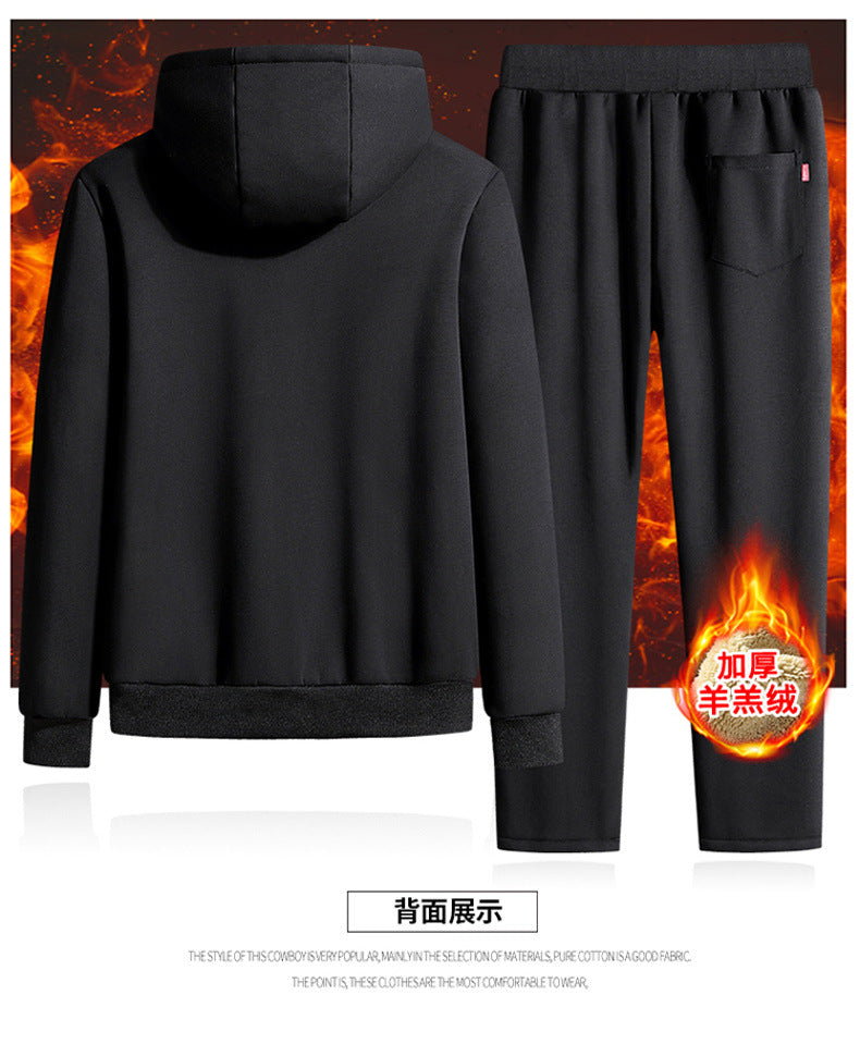 Mens Lamb cashmere Sets Tracksuit Men Winter wool Hooded Sweatshirt Thick Warm Sportswear Male Suit Two Piece Set Casual Sets