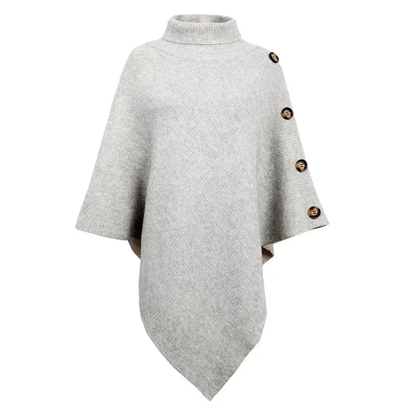 NEW Autumn Winter Shawl Cloak Sweater Solid Color Turtleneck Oversized Cape Coat Female Ponchos Pullover Knitted Bat Sleeve Top