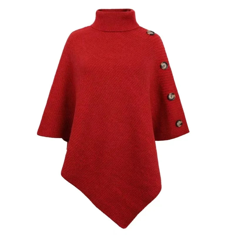 NEW Autumn Winter Shawl Cloak Sweater Solid Color Turtleneck Oversized Cape Coat Female Ponchos Pullover Knitted Bat Sleeve Top
