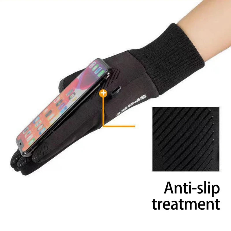 Black Sports Gloves Winter Warm Full Fingers Waterproof Cycling Outdoor Running Motorcycle Ski Touch Screen Fleece Gloves