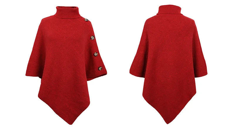 NEW Autumn Winter Shawl Cloak Sweater Solid Color Turtleneck Oversized Cape Coat Female Ponchos Pullover Knitted Bat Sleeve Top