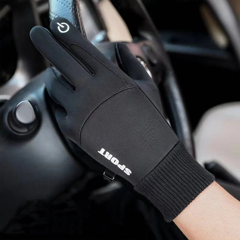 Black Sports Gloves Winter Warm Full Fingers Waterproof Cycling Outdoor Running Motorcycle Ski Touch Screen Fleece Gloves