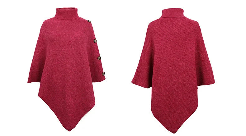 NEW Autumn Winter Shawl Cloak Sweater Solid Color Turtleneck Oversized Cape Coat Female Ponchos Pullover Knitted Bat Sleeve Top