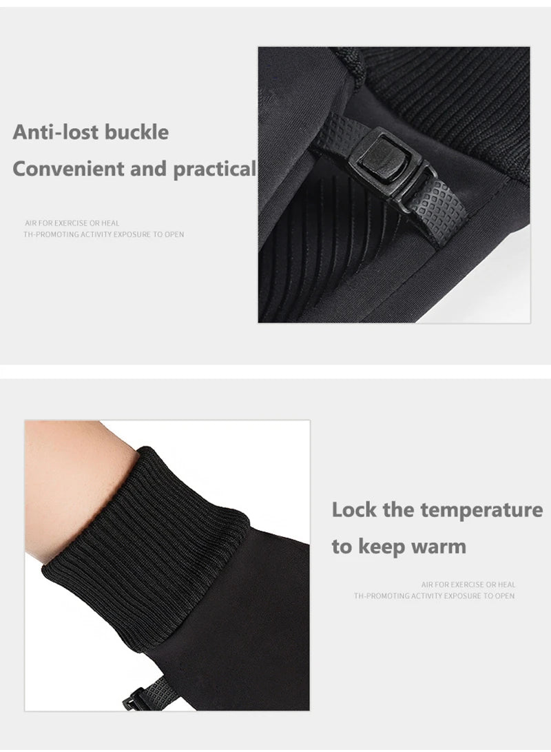 Black Sports Gloves Winter Warm Full Fingers Waterproof Cycling Outdoor Running Motorcycle Ski Touch Screen Fleece Gloves