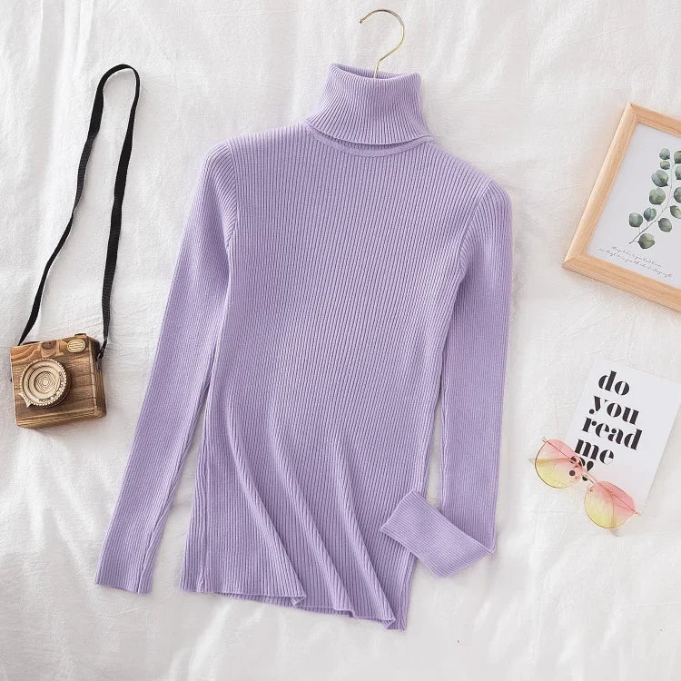 2025 Women Turtleneck Sweater Knitted Soft Pullovers Cashmere Jumpers Basic Solid Soft Sweaters Women Autumn Winter Casual Top