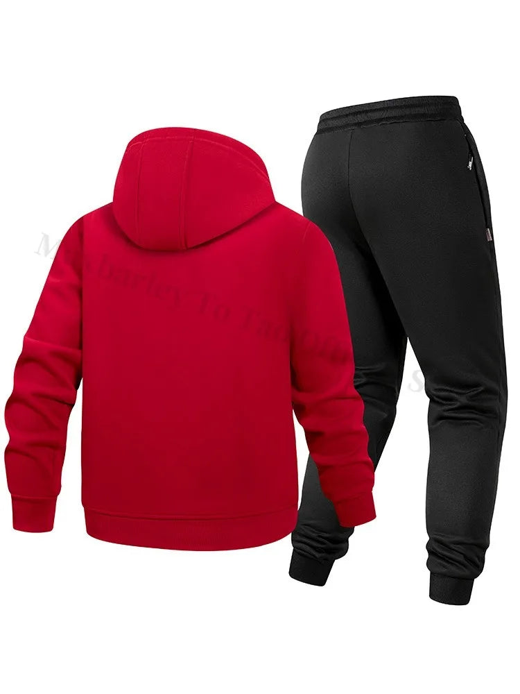 Maxbarley Men Sets Fleece Jacket + Pants Warm Fur Winter Sweatshirt Cashmere Tracksuit Man Suit Wool Thick Casual Track Suits