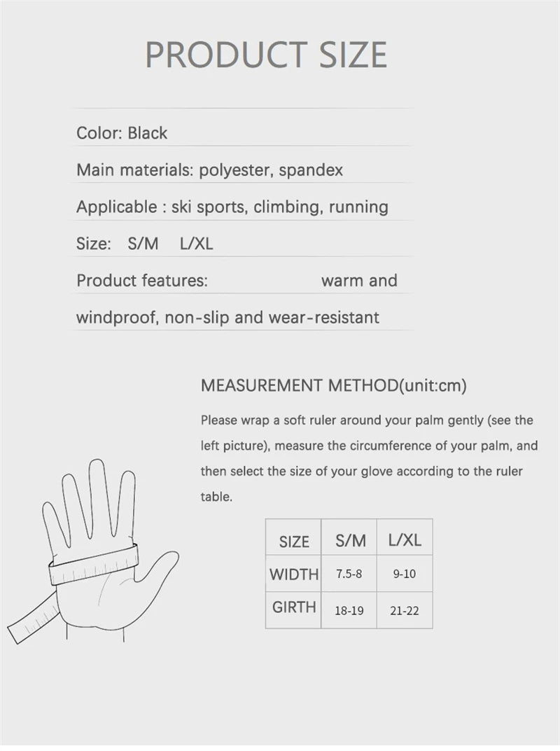 Black Sports Gloves Winter Warm Full Fingers Waterproof Cycling Outdoor Running Motorcycle Ski Touch Screen Fleece Gloves