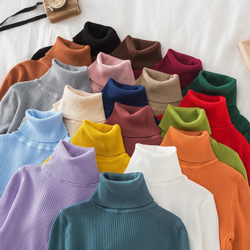 2025 Women Turtleneck Sweater Knitted Soft Pullovers Cashmere Jumpers Basic Solid Soft Sweaters Women Autumn Winter Casual Top