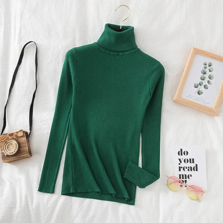 2025 Women Turtleneck Sweater Knitted Soft Pullovers Cashmere Jumpers Basic Solid Soft Sweaters Women Autumn Winter Casual Top