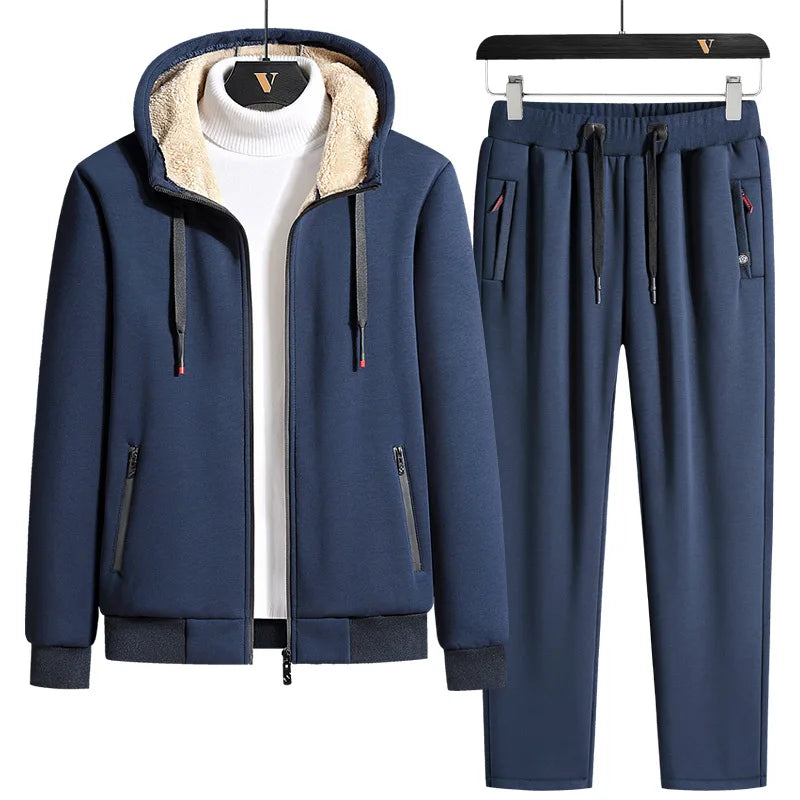 Mens Lamb cashmere Sets Tracksuit Men Winter wool Hooded Sweatshirt Thick Warm Sportswear Male Suit Two Piece Set Casual Sets