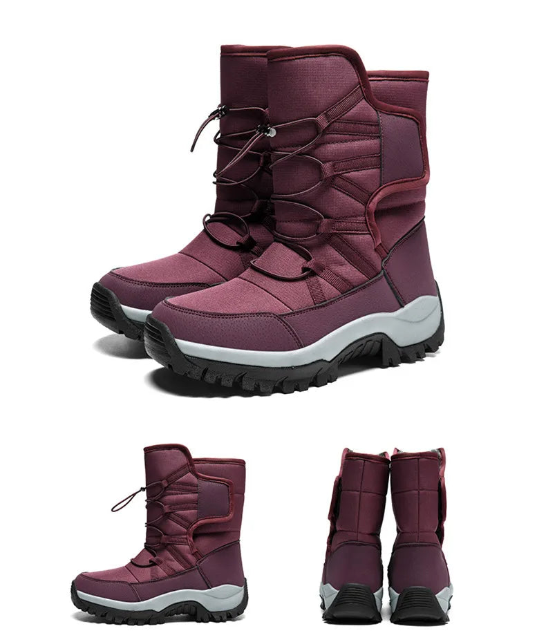 Brand Men's Winter Shoes Waterproof Men's Boots Warm Plush Couple Snow Boots Outdoor Non-slip Hiking Boots Men Work Ankle Boots