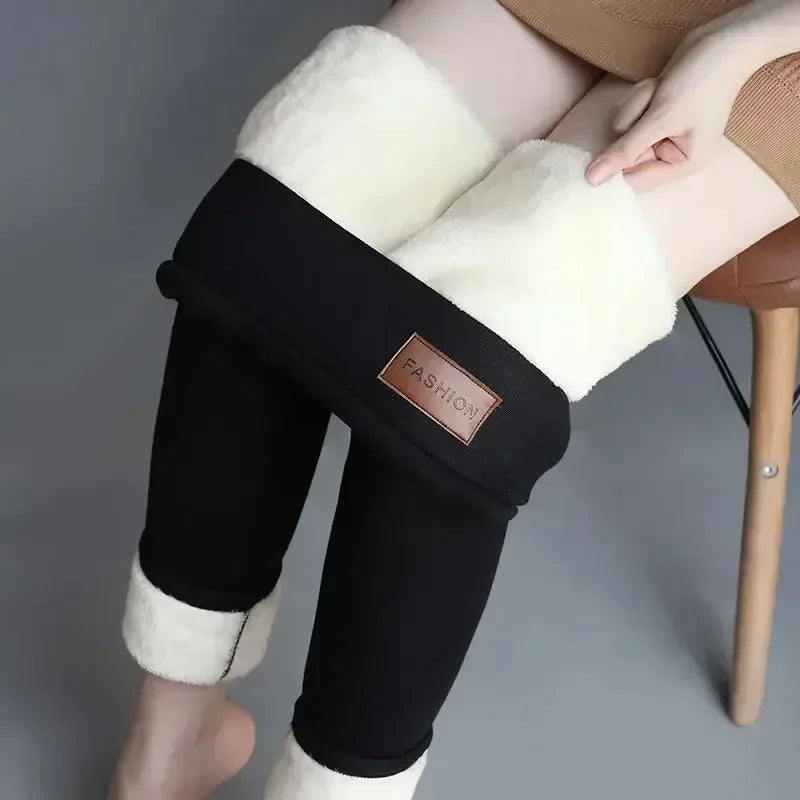 Women Winter Thicken Warm Leggings Lamb Cashmere Leggings High Waist Fleece Elastic Tights Warm Tights Pants Slim Velvet Legging