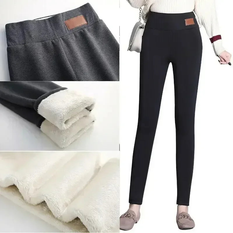 Women Winter Thicken Warm Leggings Lamb Cashmere Leggings High Waist Fleece Elastic Tights Warm Tights Pants Slim Velvet Legging