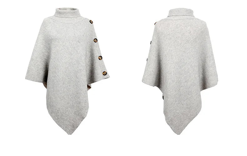 NEW Autumn Winter Shawl Cloak Sweater Solid Color Turtleneck Oversized Cape Coat Female Ponchos Pullover Knitted Bat Sleeve Top