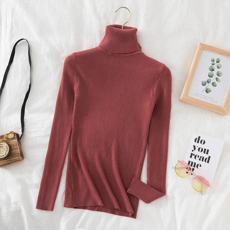 2025 Women Turtleneck Sweater Knitted Soft Pullovers Cashmere Jumpers Basic Solid Soft Sweaters Women Autumn Winter Casual Top