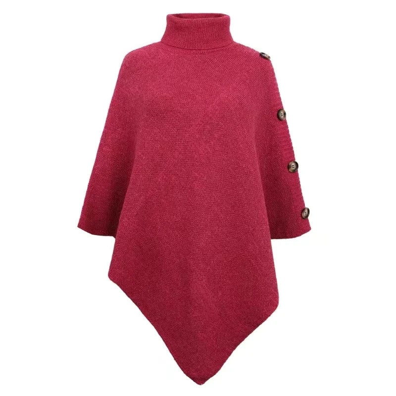 NEW Autumn Winter Shawl Cloak Sweater Solid Color Turtleneck Oversized Cape Coat Female Ponchos Pullover Knitted Bat Sleeve Top