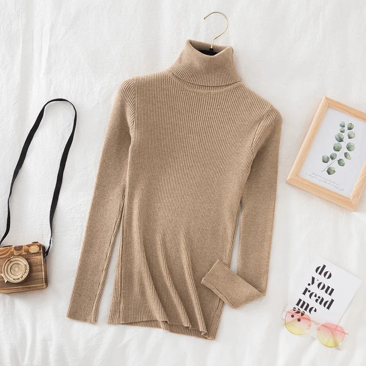 2025 Women Turtleneck Sweater Knitted Soft Pullovers Cashmere Jumpers Basic Solid Soft Sweaters Women Autumn Winter Casual Top